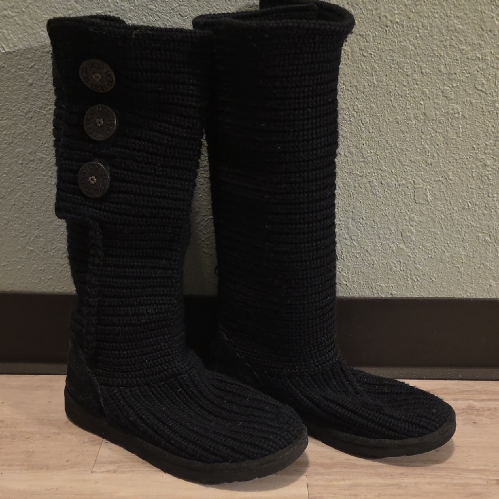 UGG Black Knit Button Winter Boots